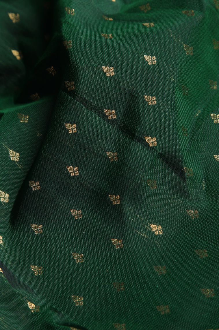 Pine Green Soft Silk Saree with Gold Zari Buttis (small Dots Or Motifs) view 4