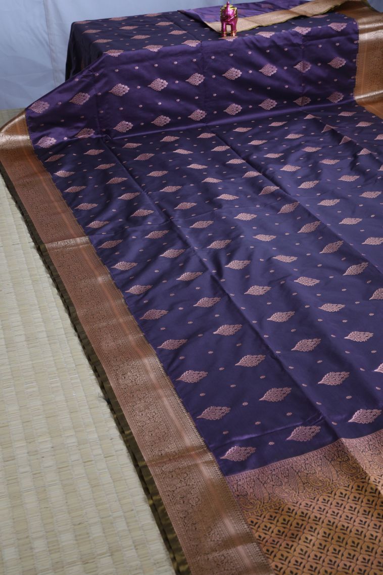 Admiral Blue Soft Silk Sarees with Gold Zari Floral Patterns view 2