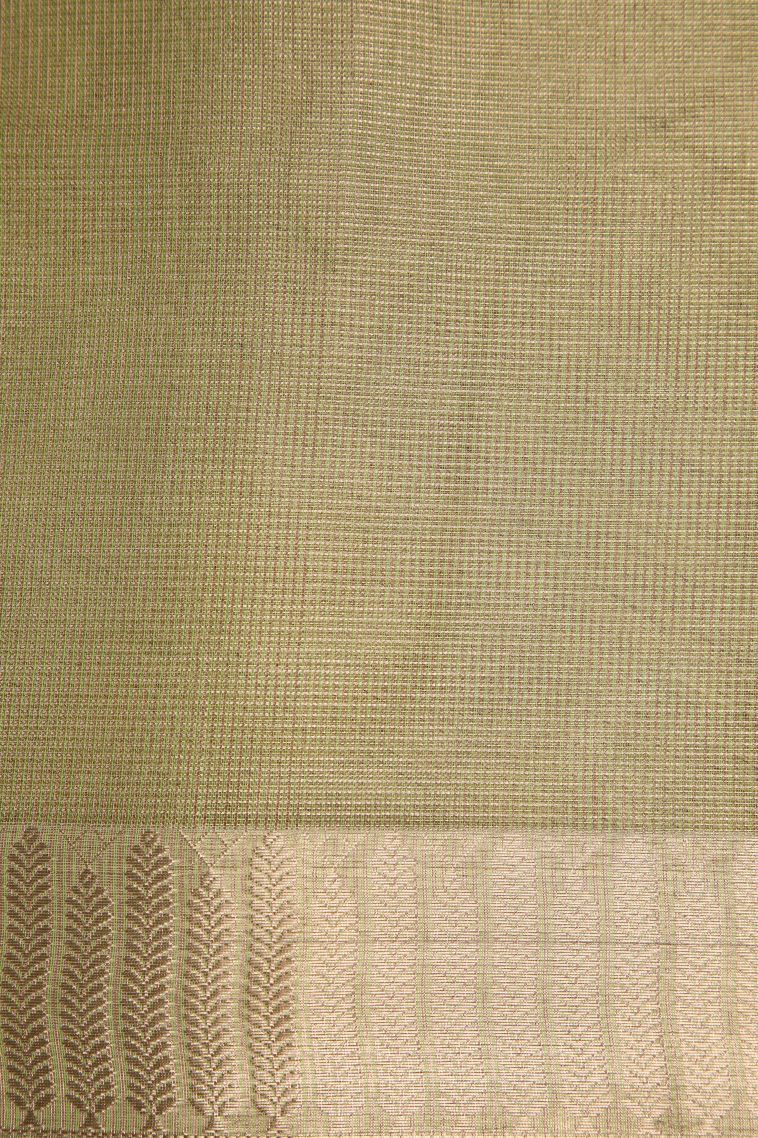 Olive Green Tissue Silk Sarees with Gold Zari Geometric Shapes view 3