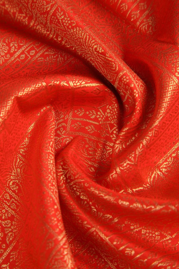 Candy Red Apoorva Silk Sarees with Gold Zari Floral Patterns view 4