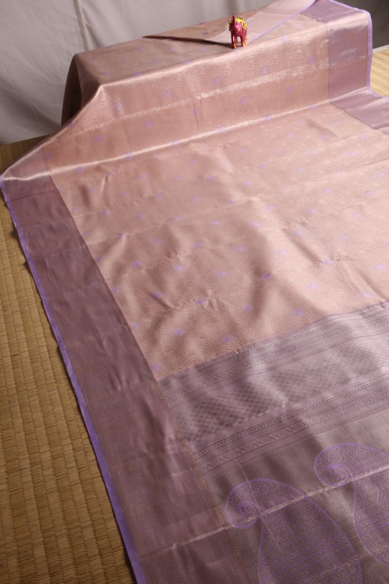 Ballet Pink Tissue Silk Sarees with Gold Zari Floral Patterns view 2