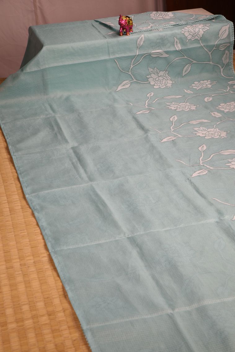 Sky Blue Organza Saree with Without Zari Zari Floral Patterns view 2