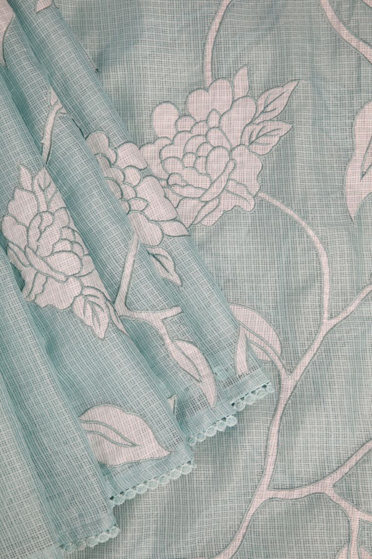 Sky Blue Organza Saree with Without Zari Zari Floral Patterns view 1