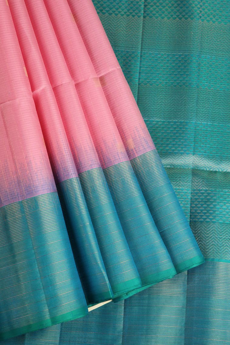 Ballet Pink Soft Silk Saree with Gold Zari Buttis (small Dots Or Motifs) view 1