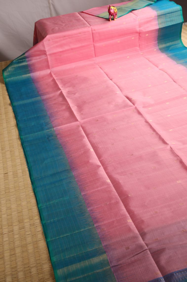 Ballet Pink Soft Silk Saree with Gold Zari Buttis (small Dots Or Motifs) view 2