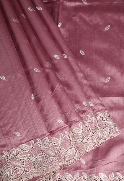 Ballet Pink Semi Tussar Silk with Without Zari Zari Buttis (small Dots Or Motifs)