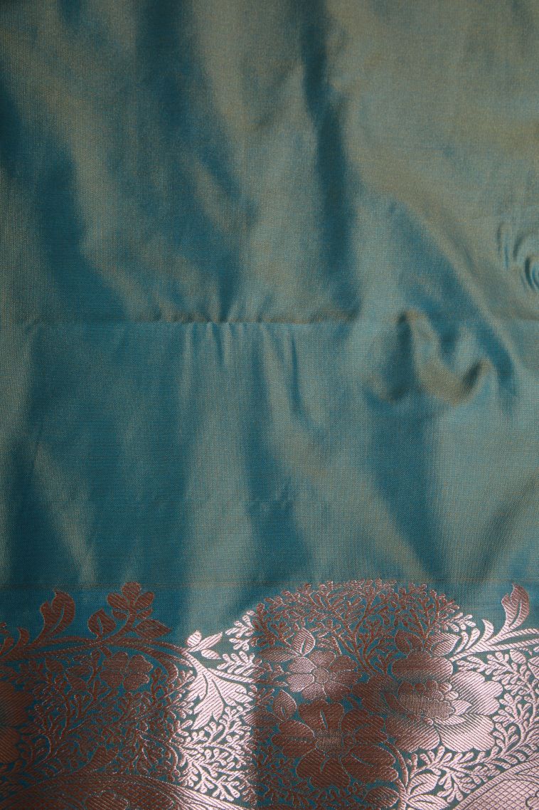 Cerulean Blue Apoorva Silk Sarees with Gold Zari Floral Patterns view 3