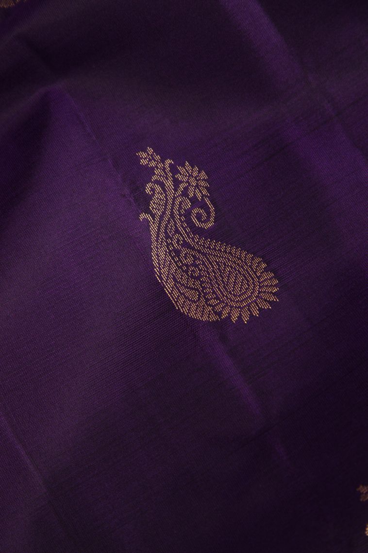 Plum Purple Soft Silk Saree with Gold Zari Manga view 4