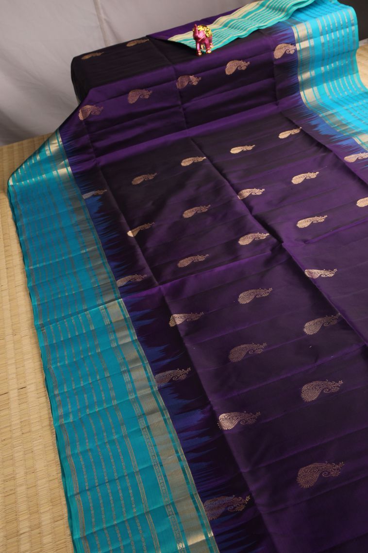 Plum Purple Soft Silk Saree with Gold Zari Manga view 2
