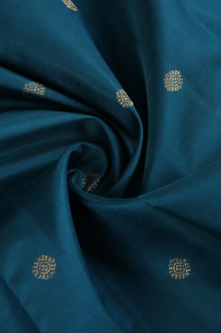 Aegean Blue Kanchipuram Silk Sarees with Gold Zari Buttis (small Dots Or Motifs) view 4
