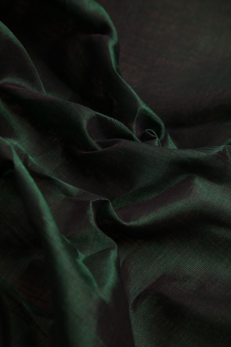 Pine Green Silk Cotton with Gold Zari Plain view 4