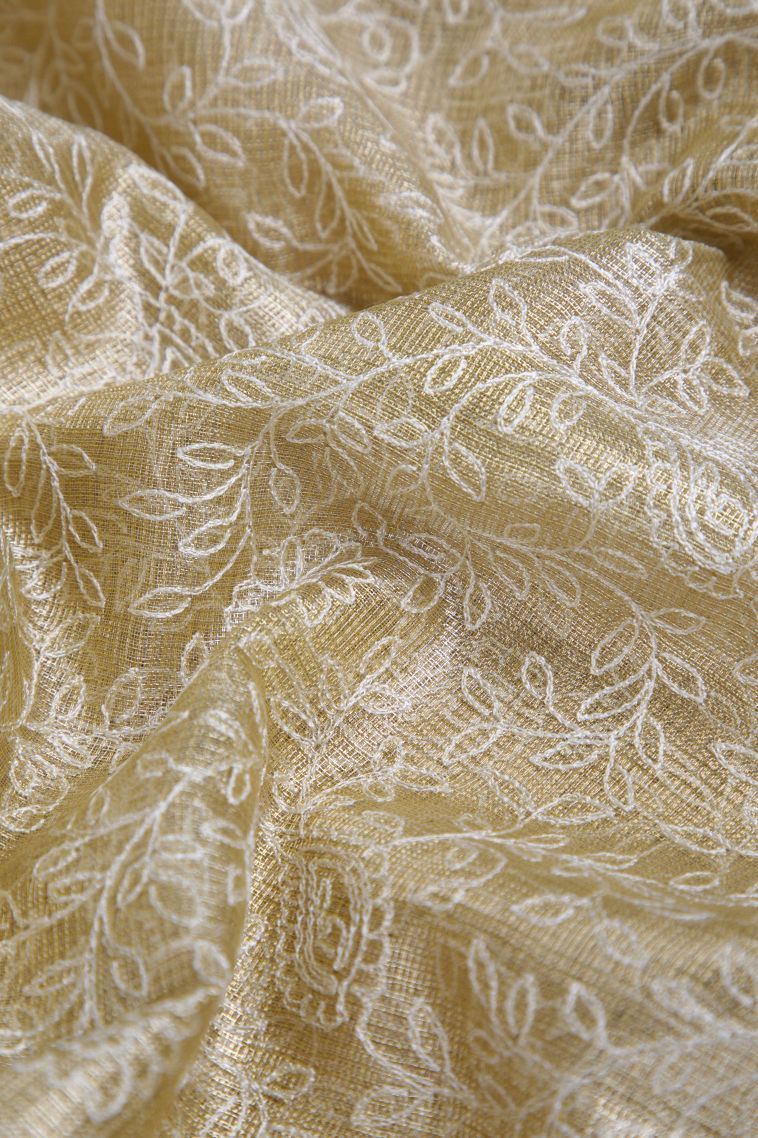 Gold Tissue Silk Sarees with Gold And Silver Zari Floral Patterns view 4