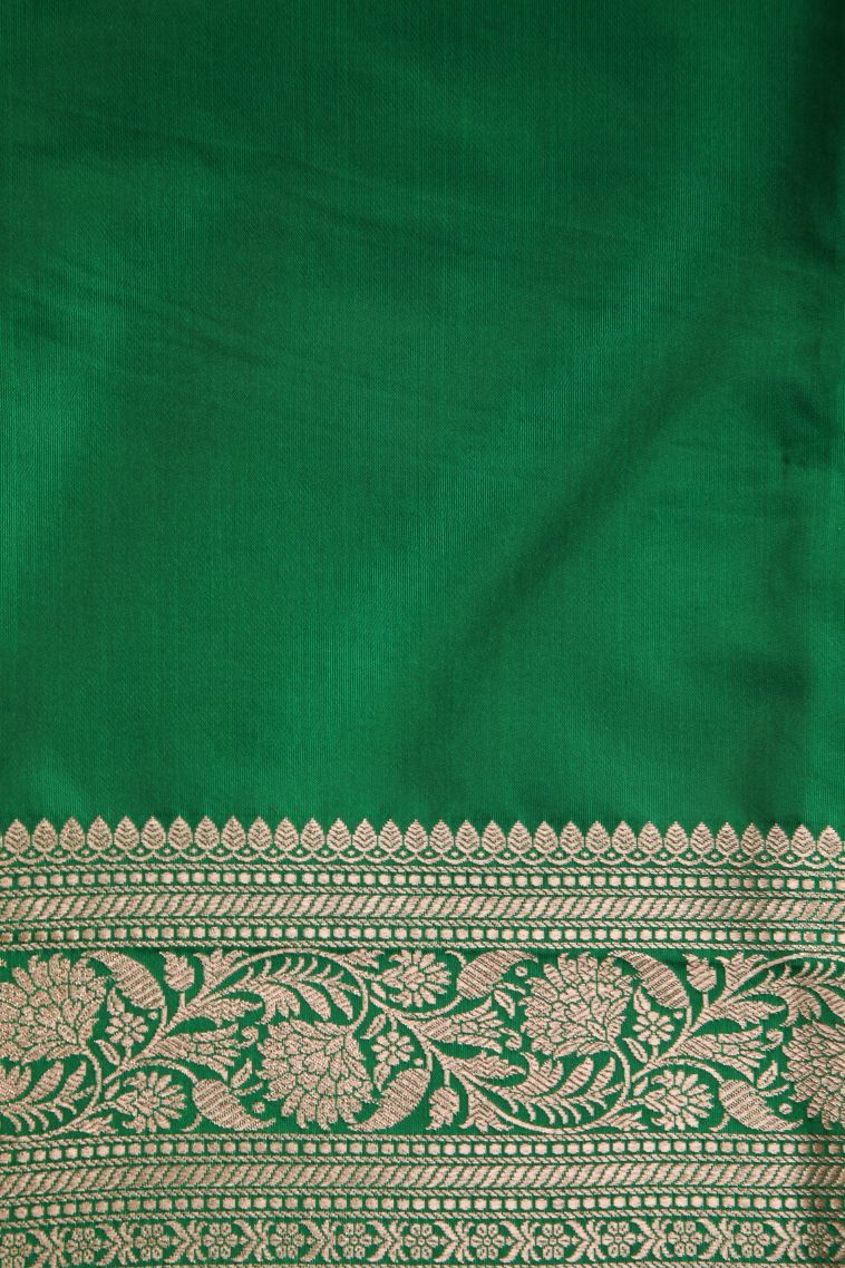 Emerald Green Banaras Sarees with Gold Zari Floral Patterns view 3