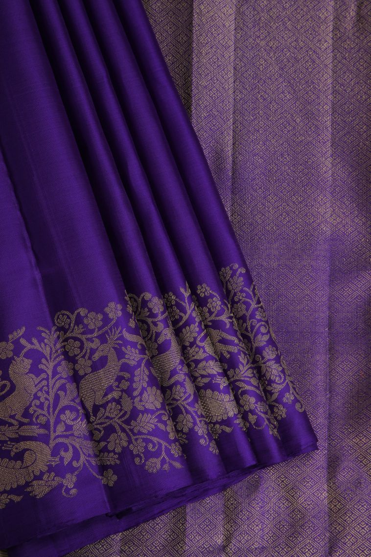 Cobalt Blue Kanchipuram Silk Sarees with Gold Zari Plain view 1