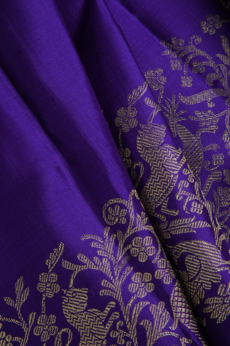 Cobalt Blue Kanchipuram Silk Sarees with Gold Zari Plain view 4