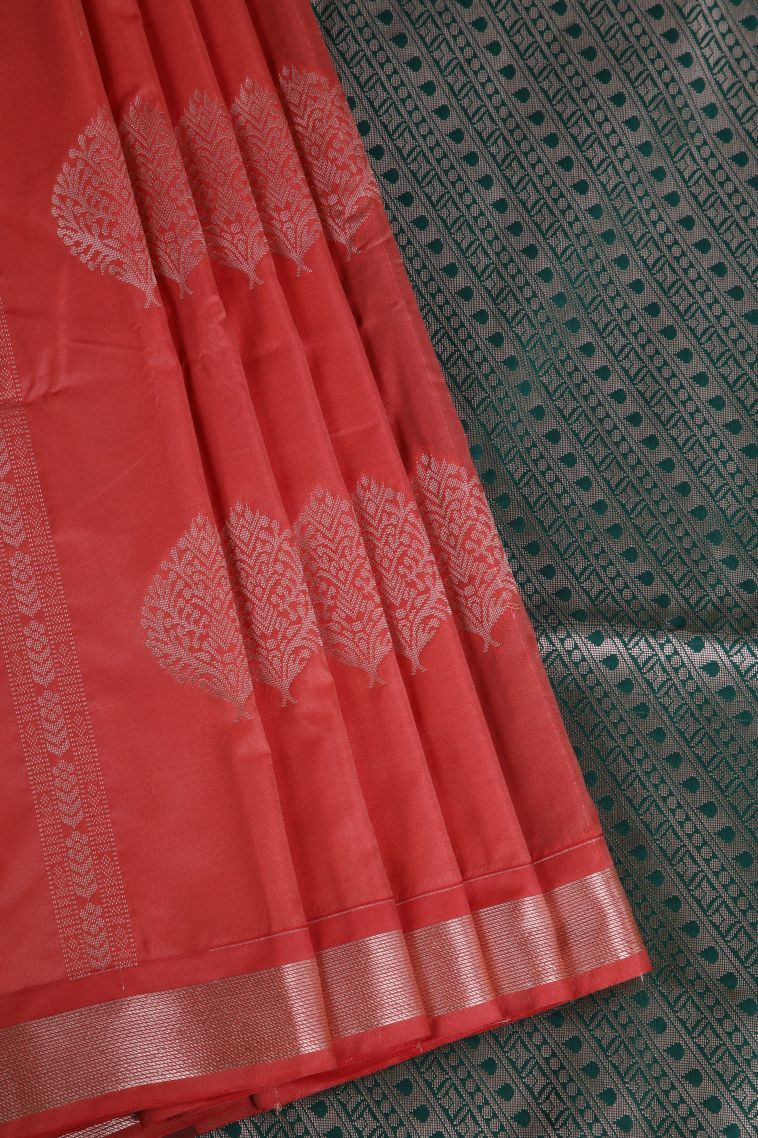 Apple Red Apoorva Silk Sarees with Gold Zari Floral Patterns view 1