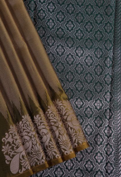 Mocha Brown Soft Silk Sarees with Gold Zari Checks