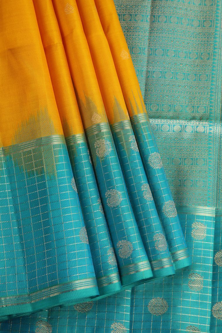 Merigold Orange Soft Silk Saree with Gold Zari Buttis (small Dots Or Motifs) view 1