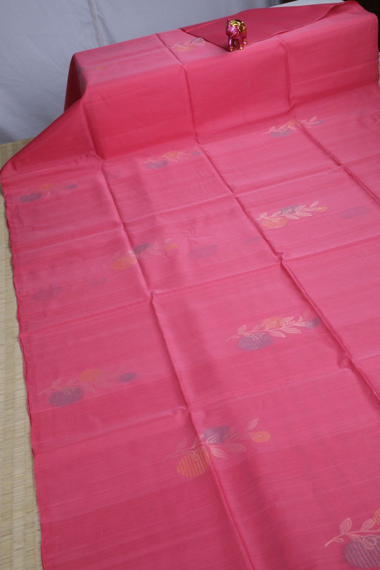 Punch Pink Silk Cotton Sarees with Gold Zari Floral Patterns view 2