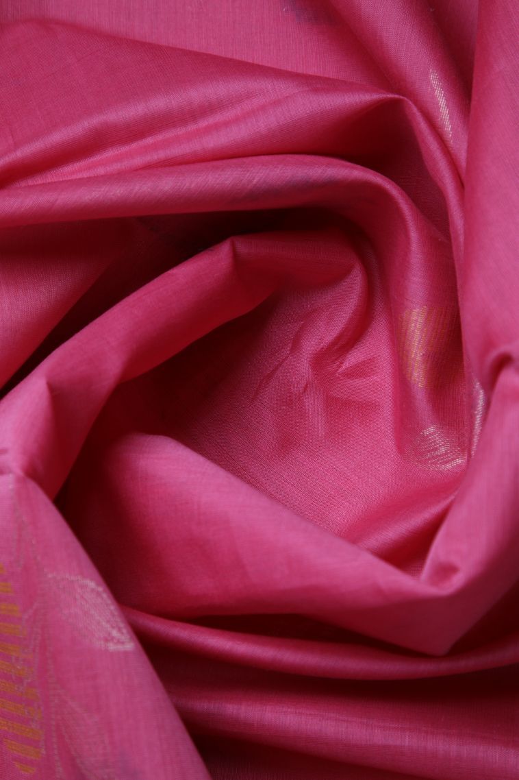 Punch Pink Silk Cotton Sarees with Gold Zari Floral Patterns view 4