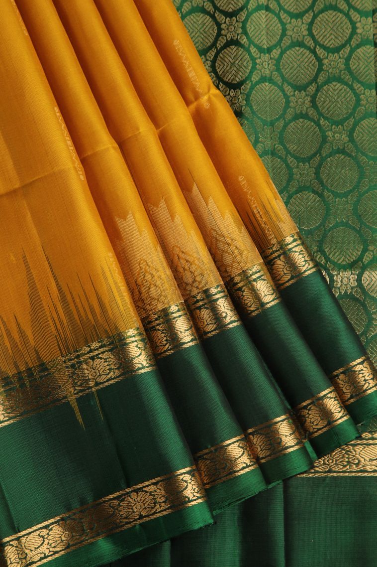 Honey Orange Soft Silk Saree with Gold Zari Rain Drops Mottif view 1