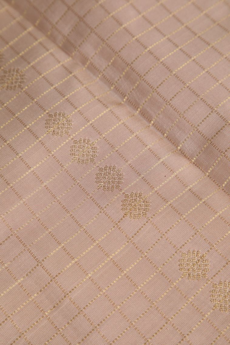 Alabaster White Soft Silk Saree with Gold Zari Checks And Puttas view 4