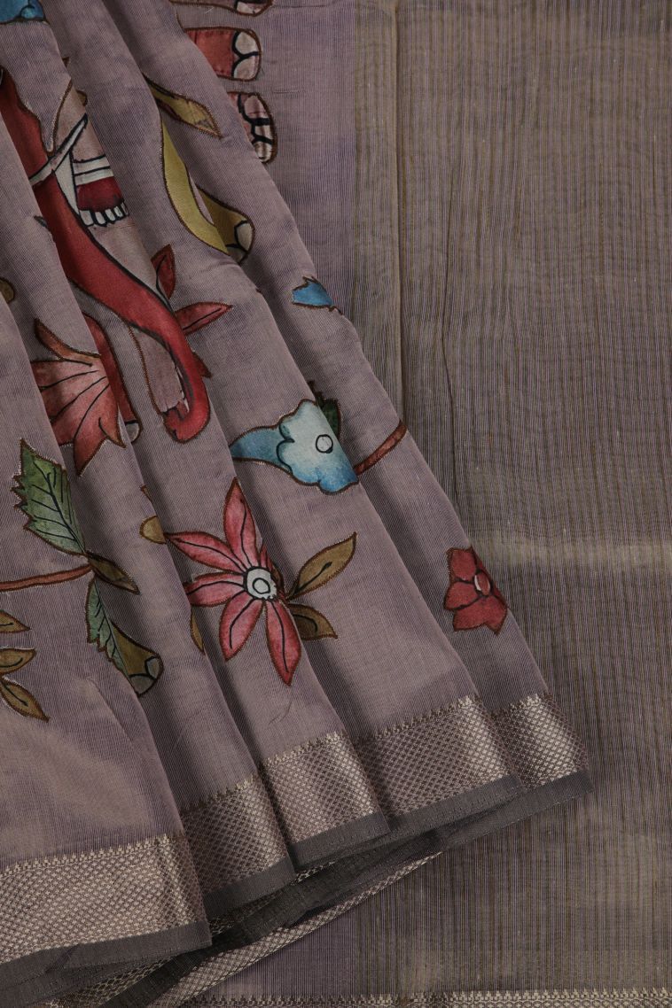 Cedar Brown Fancy Saree with Gold Zari Animal And Bird Motifs view 1