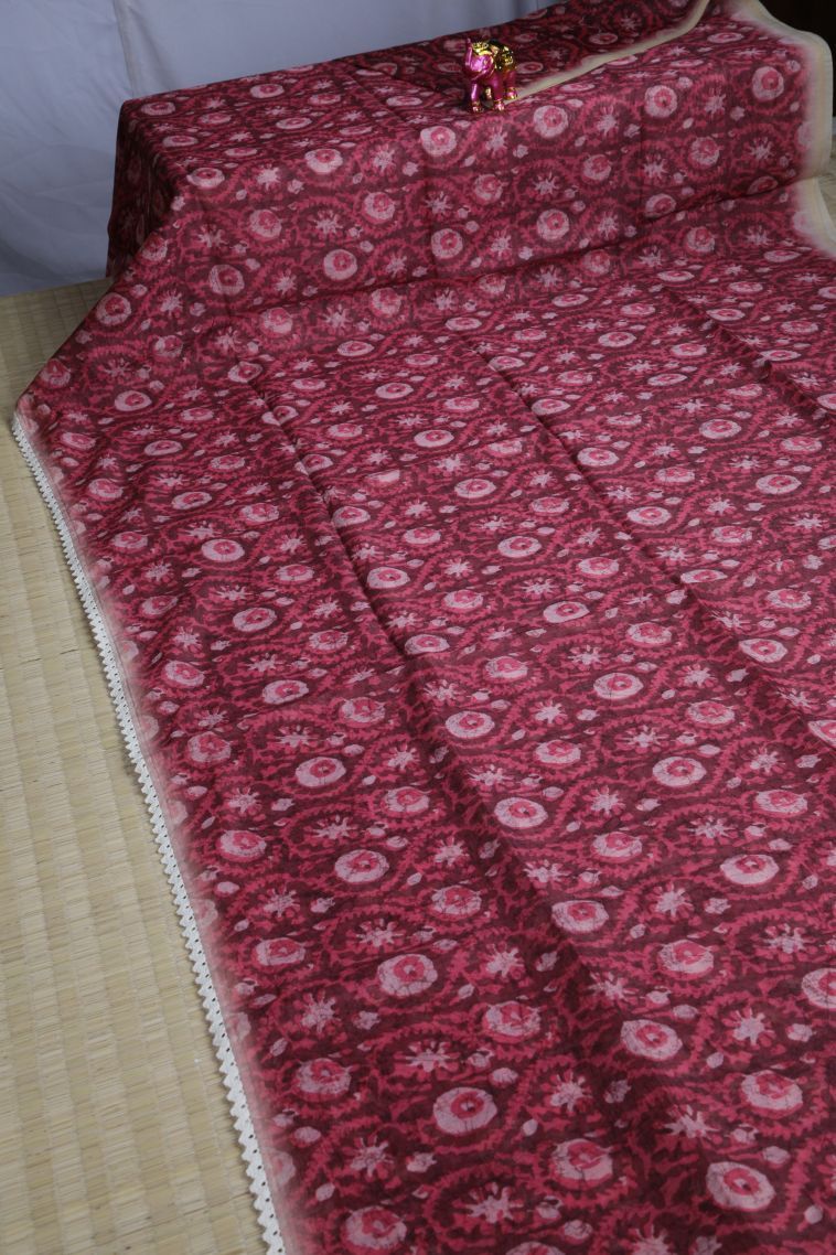 Cherry  Red Fancy Saree with Without Zari Zari Floral Patterns view 2