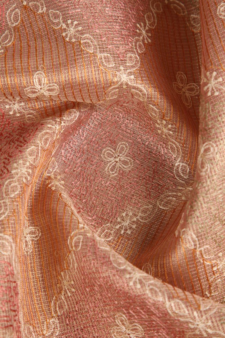 Flamingo Pink Tissue Silk Sarees with Gold Zari Geometric Shapes view 4