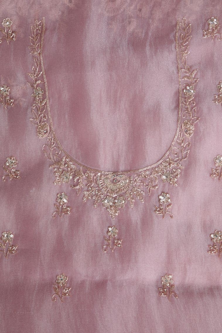 Crepe Pink Organza Saree with Gold Zari Floral Patterns view 3