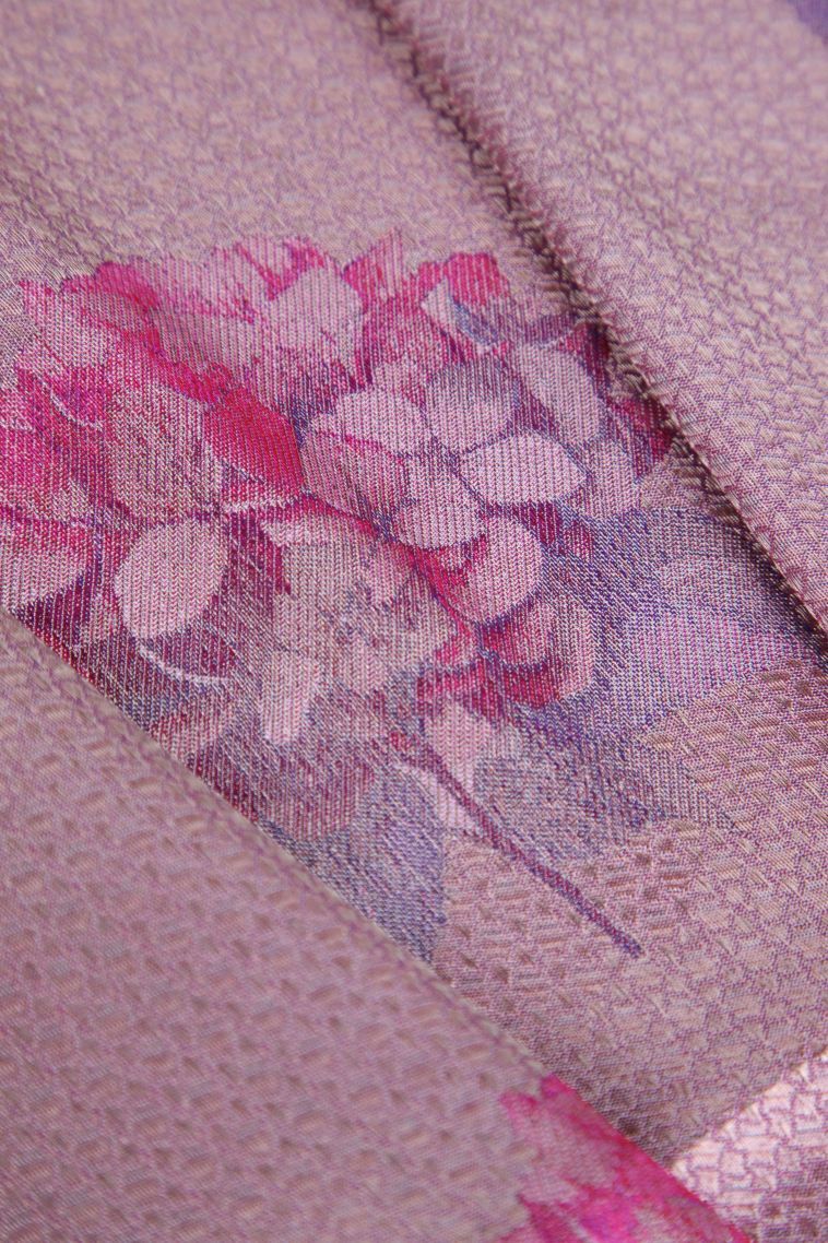 Taffy Pink Banaras Sarees with Silver Zari Floral Patterns view 4