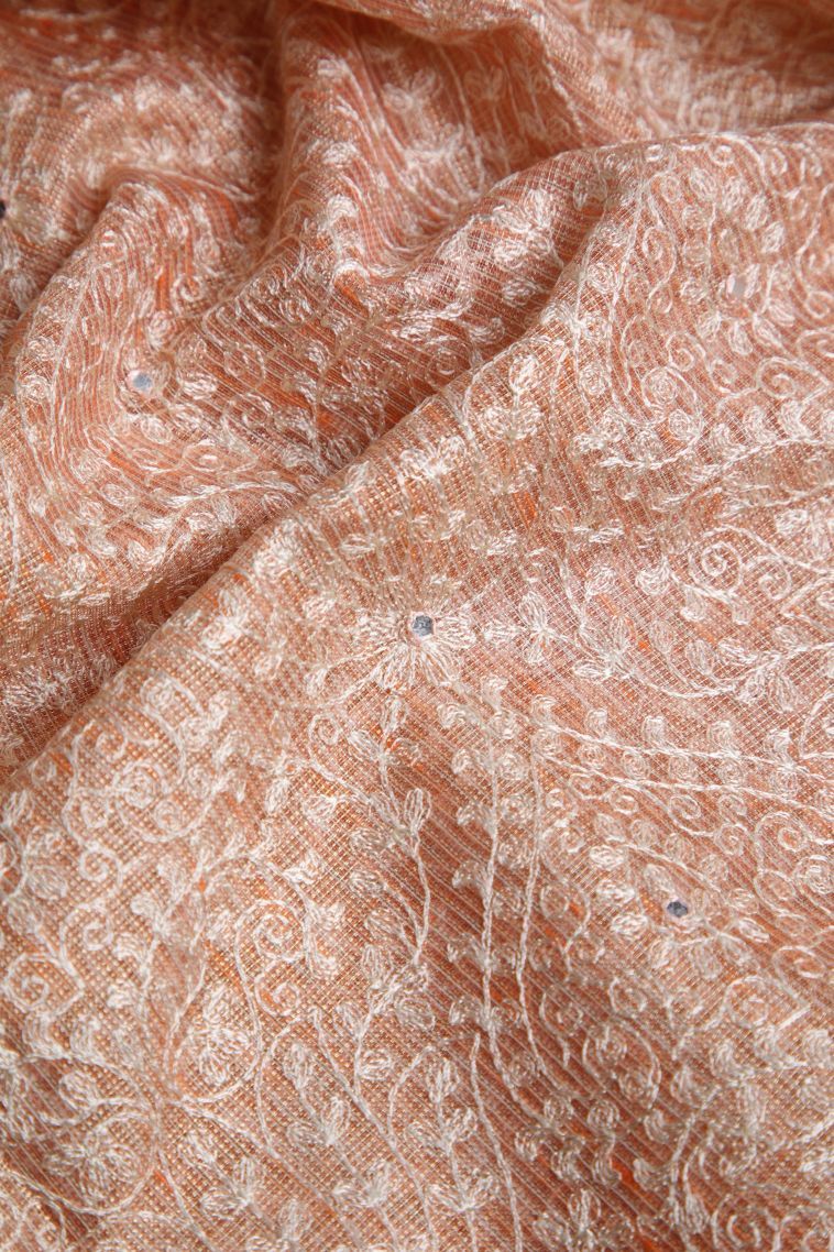 Cantaloupe Orange Organza Saree with Gold Zari Floral Patterns view 4