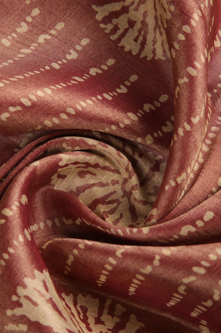 Blush Red Semi Raw Silk Printed with Gold Zari Bandhani / Tie Dye view 4