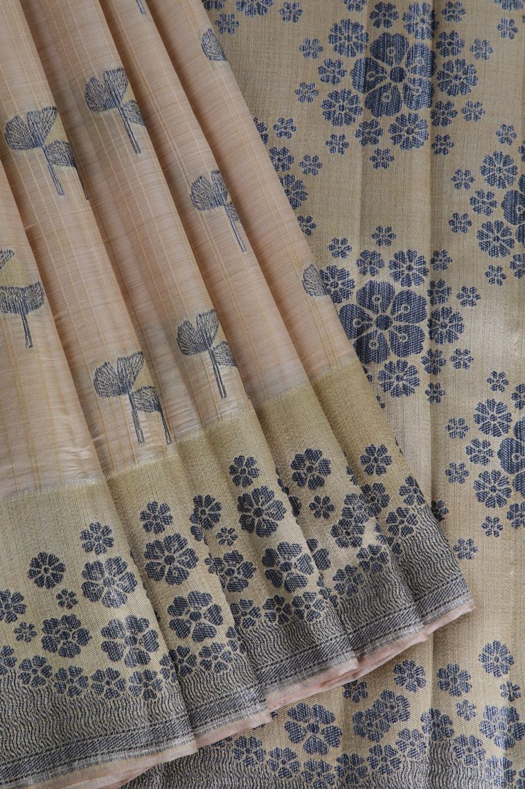 Vanilla Custard Yellow Raw Silk Sarees with Without Zari Zari Floral Patterns view 1