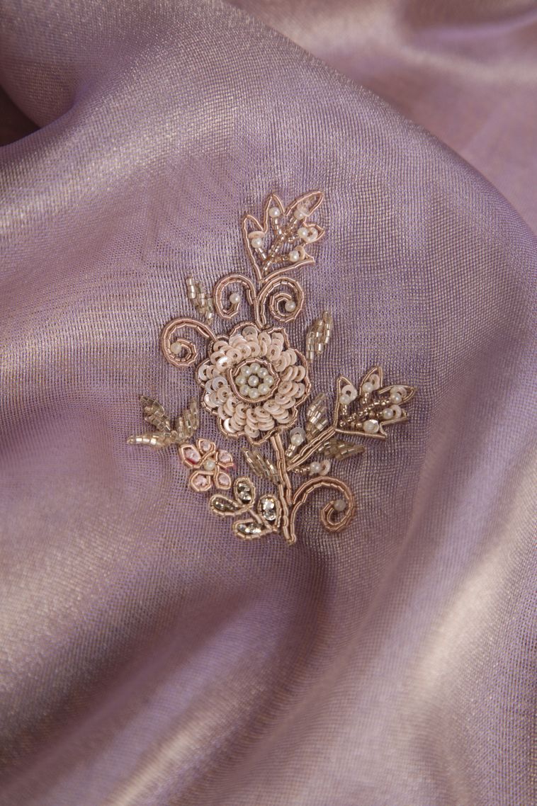 Periwinkle Purple Designer Sarees with Gold Zari Floral Patterns view 4