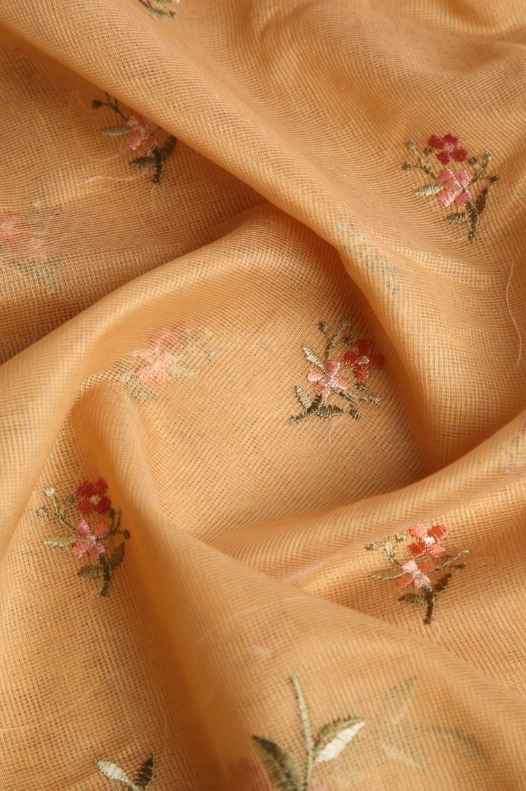 Sepia Yellow Manipuri Cotton Sarees with Multy Coiour Zari Floral Patterns view 4