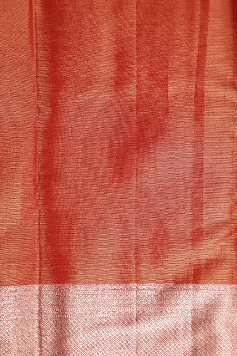 Fire Orange Tissue Silk Sarees with Gold Zari Floral Patterns view 3