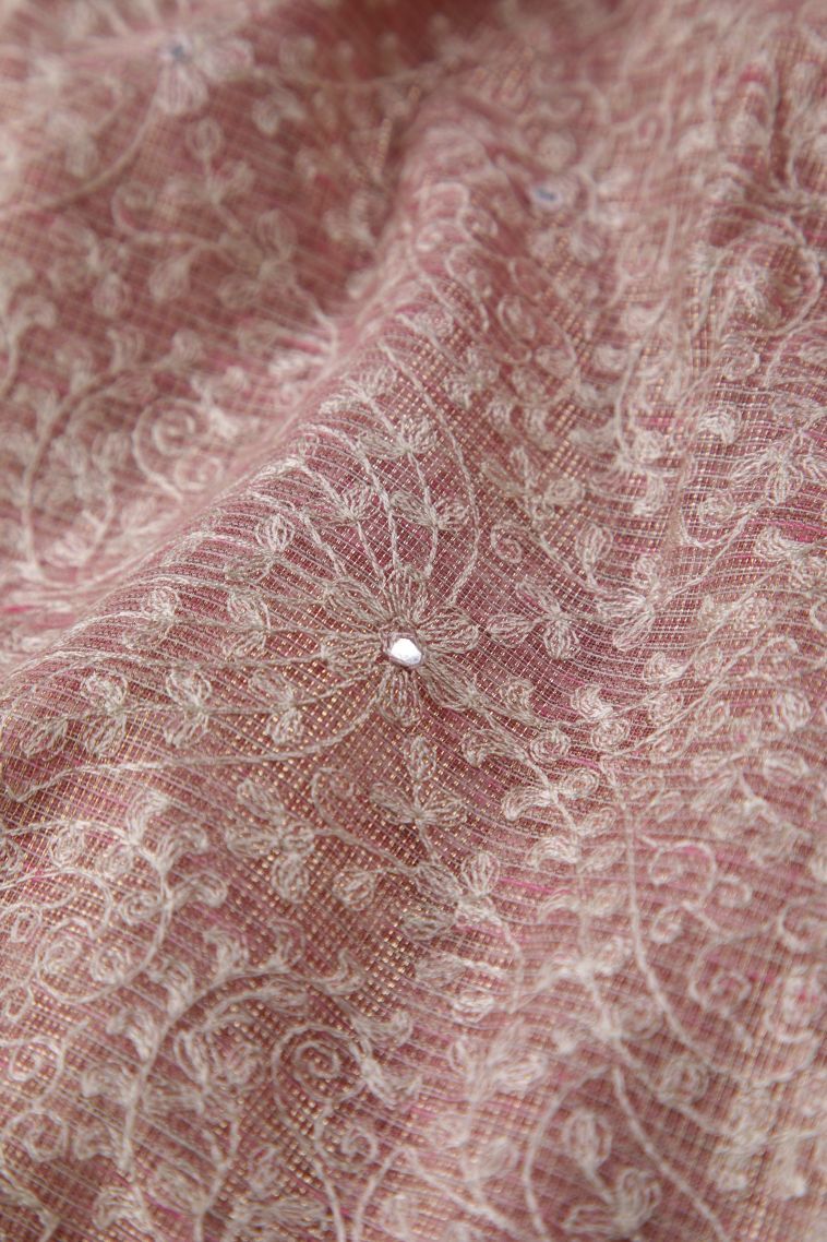 Lemonade Pink Organza Saree with Gold And Silver Zari Floral Patterns view 4