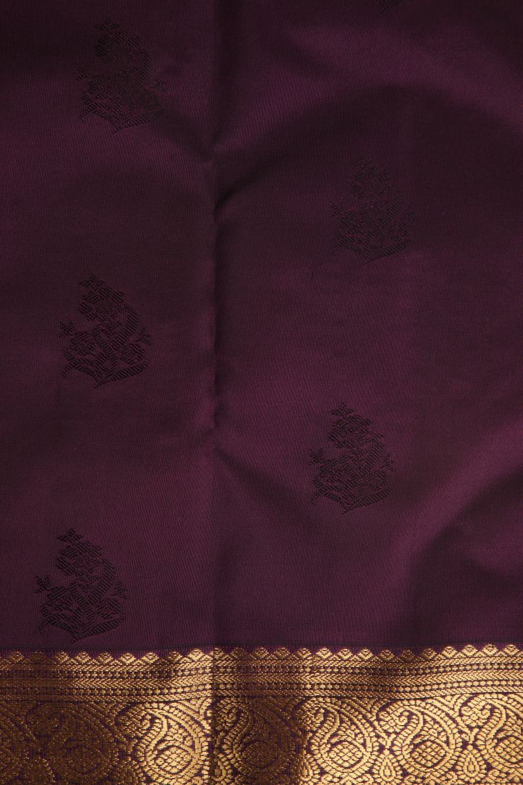 Fire Orange Soft Silk Saree with Gold Zari Floral Puttas view 3