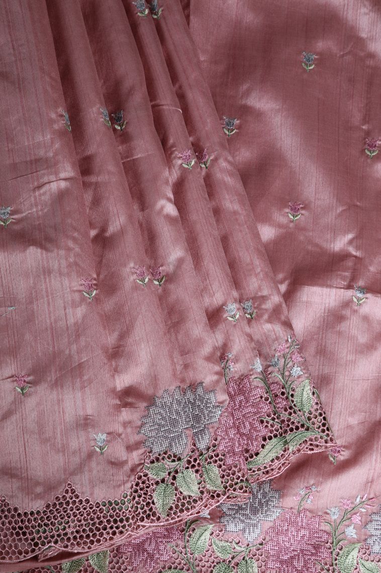 Crepe Pink Semi Tussar Silk with Without Zari Zari Floral Patterns view 1