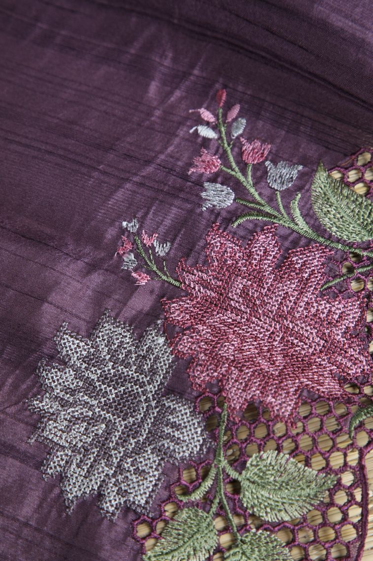 Mauve Purple Semi Tussar Silk with Without Zari Zari Floral Patterns view 4