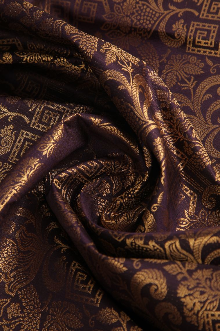 Pecan Brown Apoorva Silk Sarees with Gold Zari Floral Patterns view 4