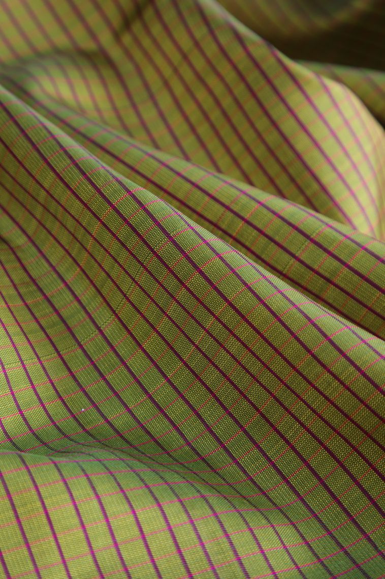 Pear Green Kanchipuram Silk Sarees with Without Zari Zari Checks view 4