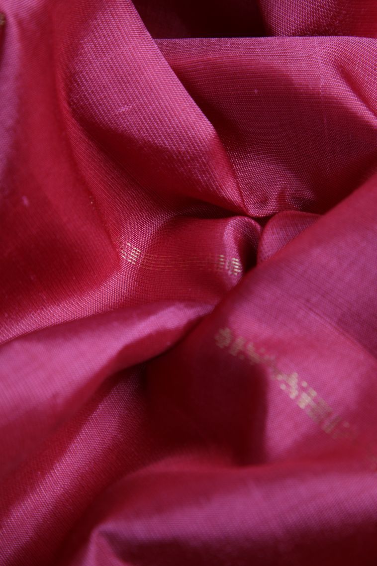 Fuscia Pink Soft Silk Saree with Gold Zari Geometric Shapes view 4