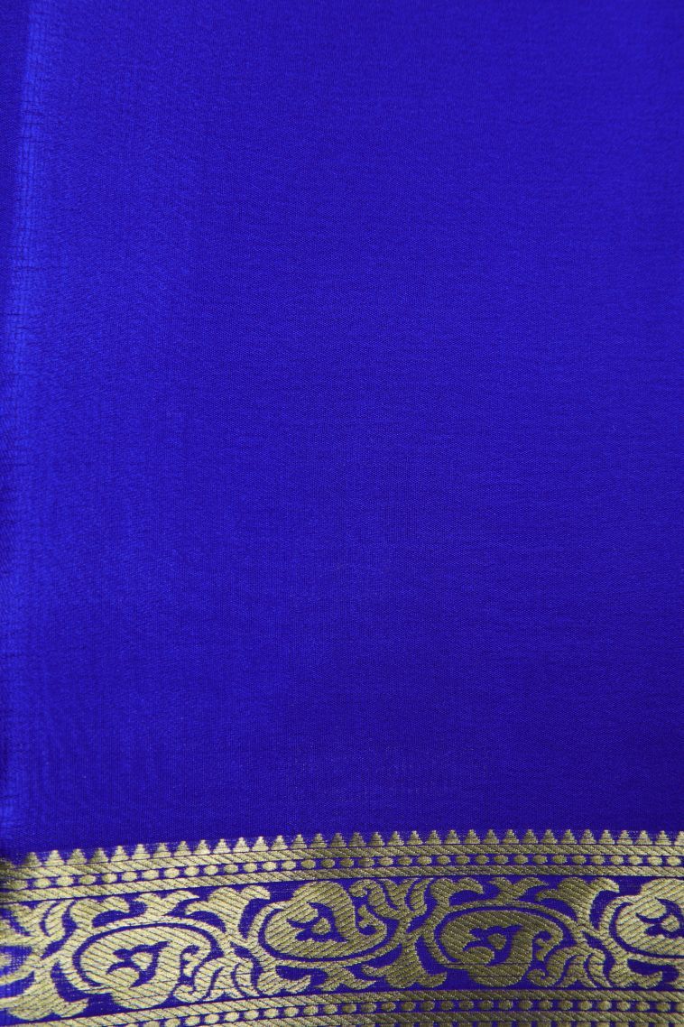 Arctic Blue Mysore Silk with Gold Zari Plain view 3
