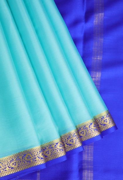 Arctic Blue Mysore Silk with Gold Zari Plain