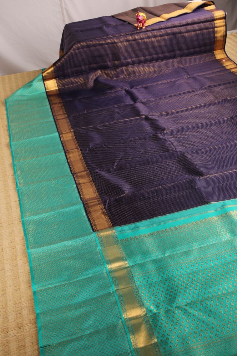Indigo Blue Kanchipuram Silk Sarees with Gold Zari Vaira Oosi view 2