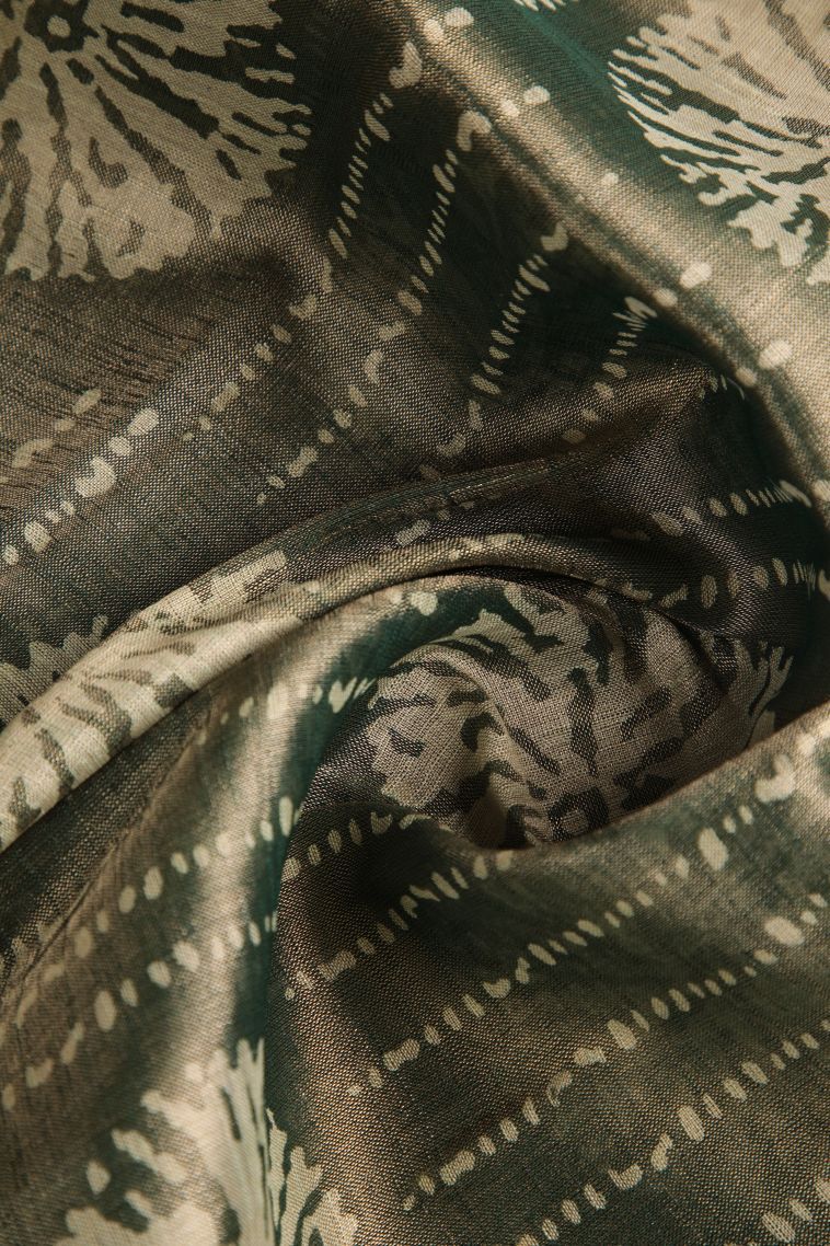 Bottle Green Semi Raw Silk Printed with Gold Zari Bandhani / Tie Dye view 4