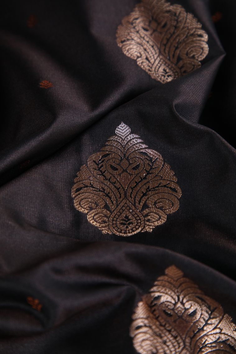 Chocolate  Brown Apoorva Silk Sarees with Gold Zari Buttis (small Dots Or Motifs) view 4