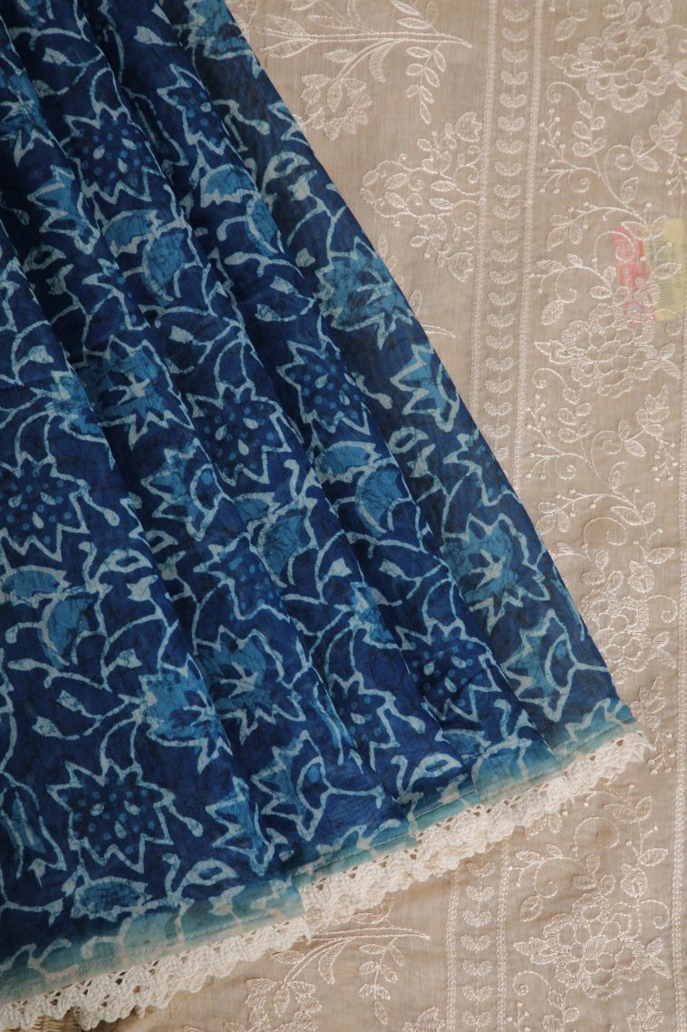 Aegean Blue Fancy Saree with Without Zari Zari Floral Patterns view 1